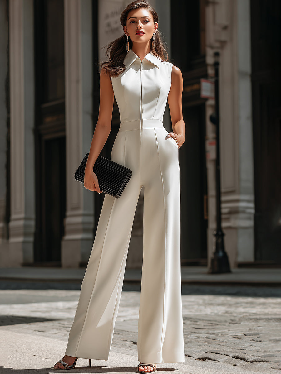 Sleeveless Tailored Wide Leg Jumpsuit