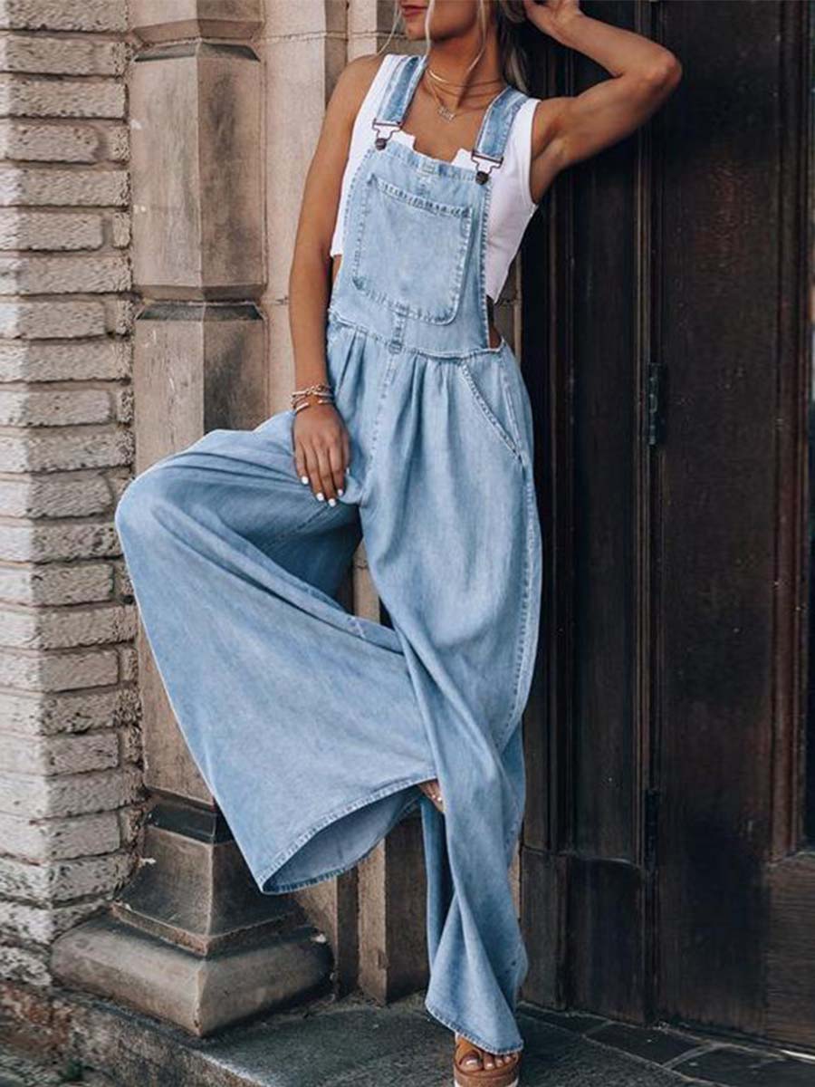 Denim Loose Pocket Jumpsuit