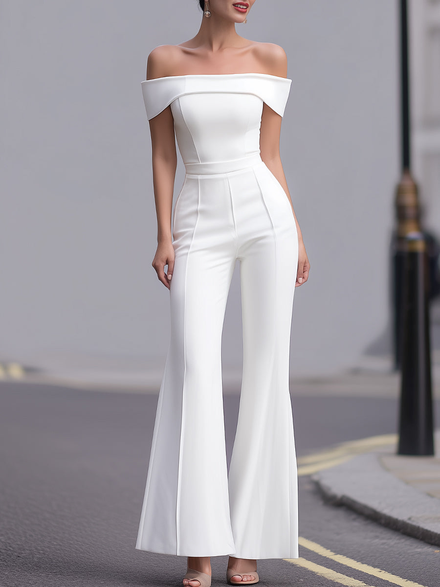 Off-Shoulder Structured Wide-Leg Jumpsuit