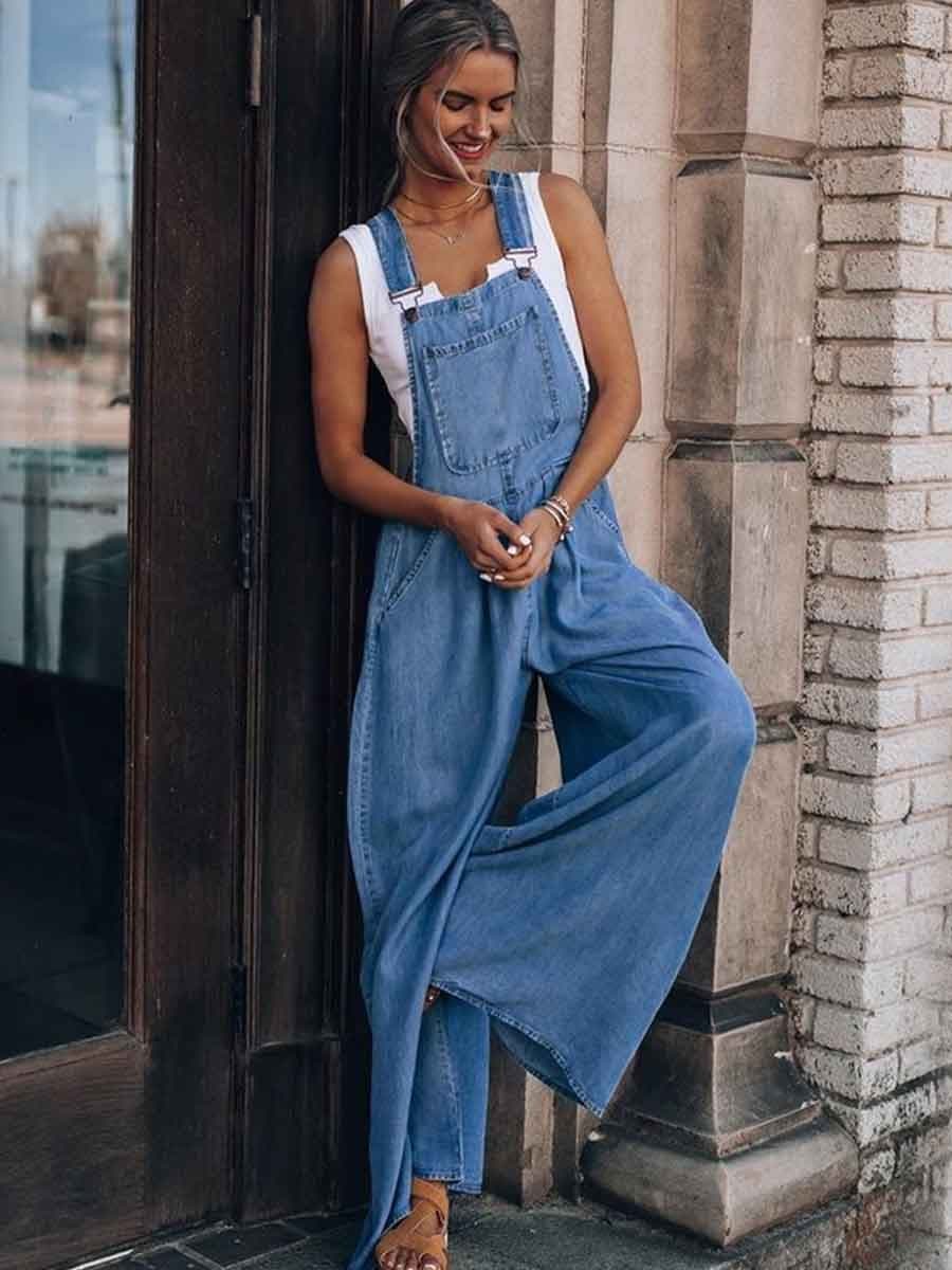 Denim Loose Pocket Jumpsuit