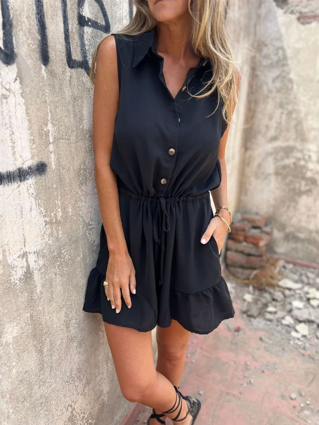 Single Breasted Drawstring Jumpsuit
