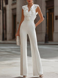 Ruffled V-Neck Sleeveless Wide-Leg Jumpsuit