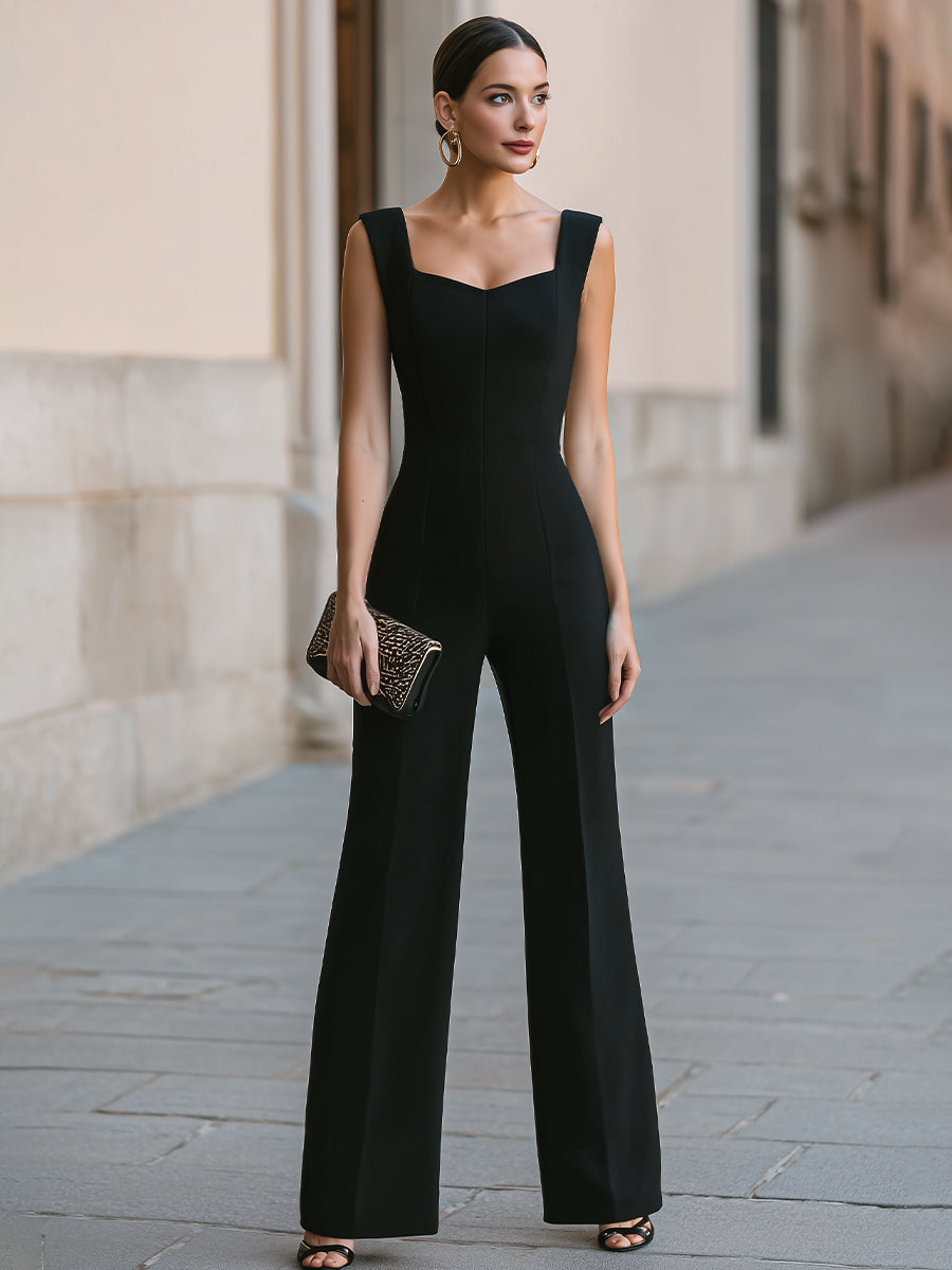 Square Neck Tailored Wide-Leg Jumpsuit