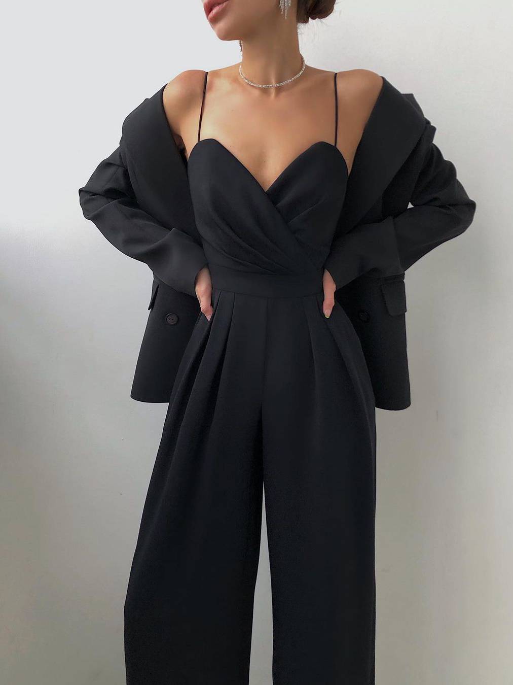 Suspender Tight Waist Straight Mopping Minimalist Jumpsuit