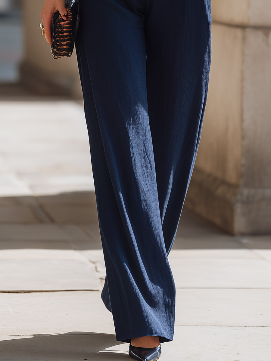 Refined Navy Sleeveless Wide-Leg Jumpsuit