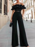 Off-Shoulder Ruffle Neckline Wide-Leg Jumpsuit