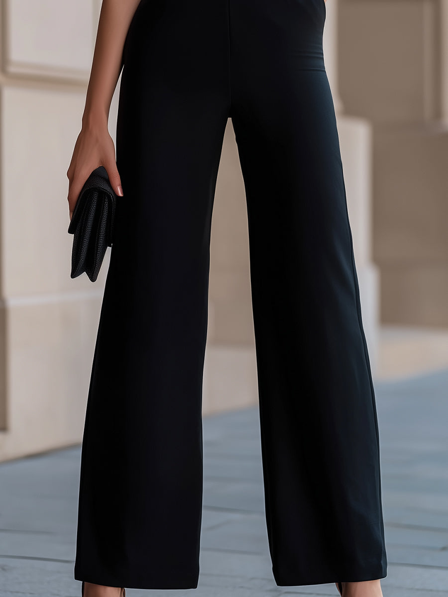 Glamorous Black Sweetheart Neck Puff Sleeve Wide-Leg Jumpsuit