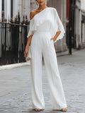 One Shoulder Ruffle Sleeve Wide Leg Jumpsuit