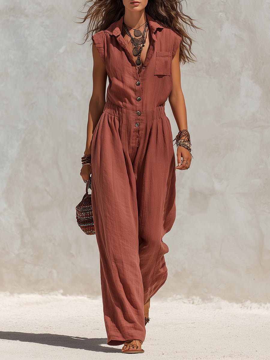 Bohemian Style Batwing Sleeve Straight-leg Jumpsuit