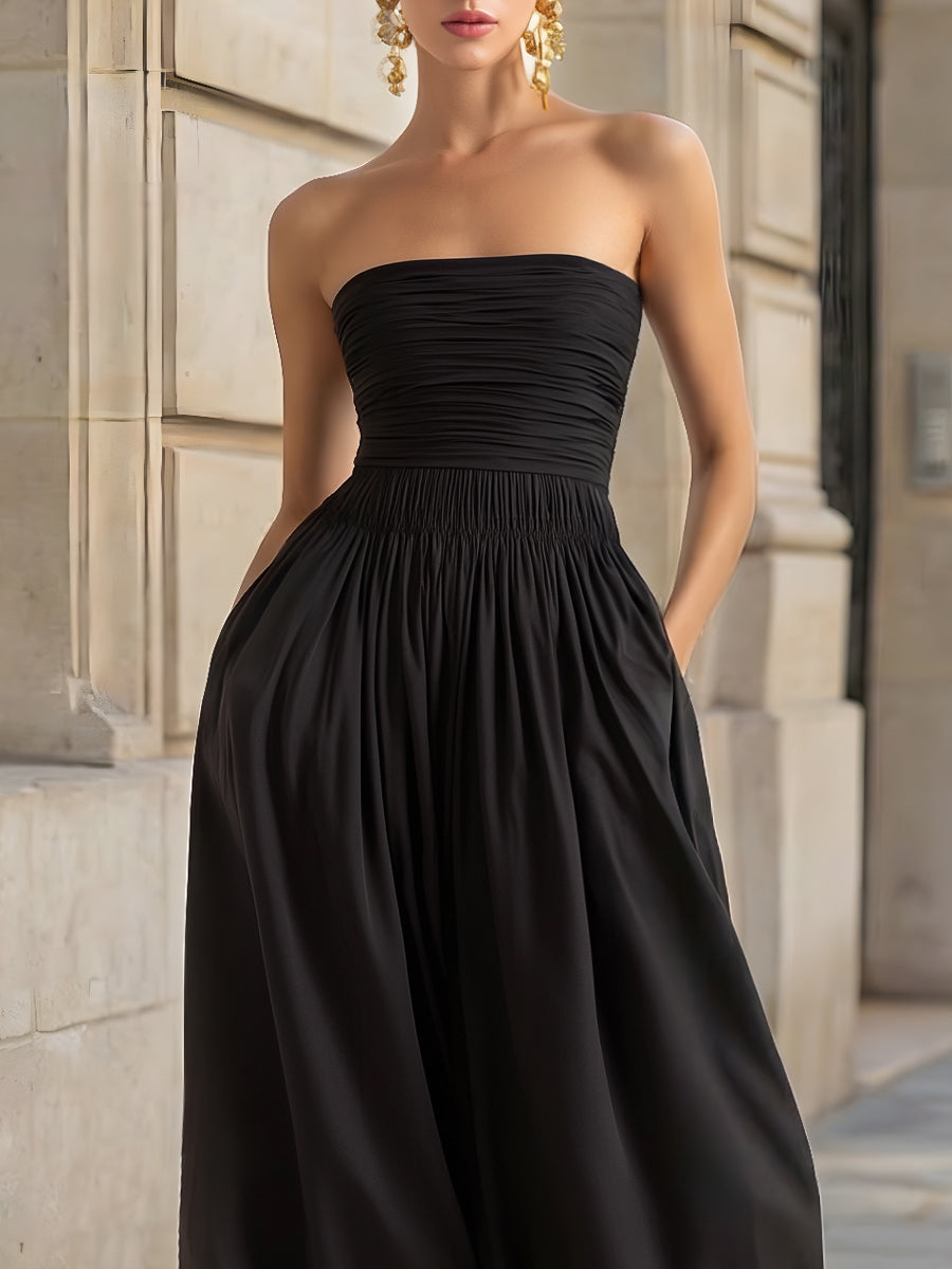 Strapless Smocked Bodice Balloon-Leg Jumpsuit