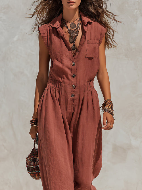 Bohemian Style Batwing Sleeve Straight-leg Jumpsuit