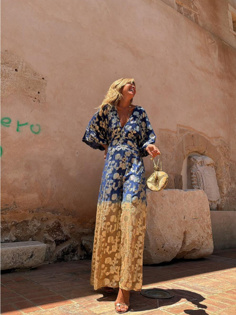 V Neck Puff Sleeve Jumpsuit