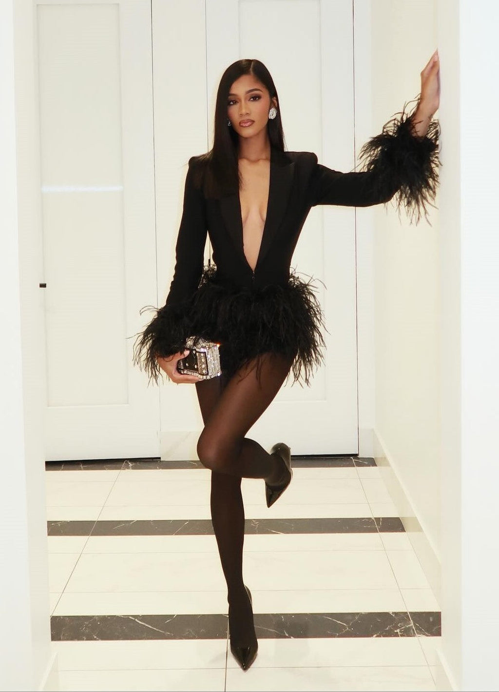 Sexy Long Sleeve Tassel Super Deep V Cardigan Suit Jumpsuit