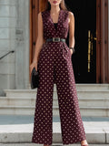 Sleeveless Polka Dot Belted Wide-Leg Jumpsuit
