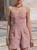 Strapless Structured Denim Short Jumpsuit