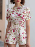 Floral Short-Sleeve Round Neckline Romper
