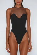 Aquamarine Sleeveless Mesh Bodycon Bodysuit In Black