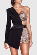 Brada Sequin Cutout Blazer Romper - Gold