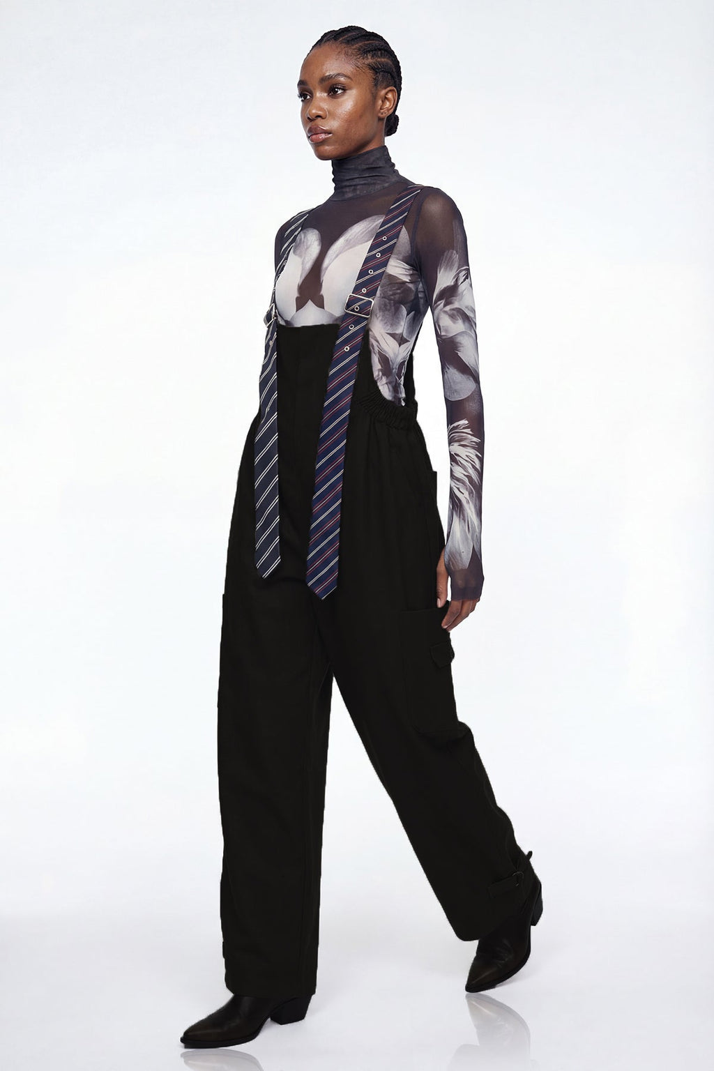 Elisaveta Tie Denim Overalls In Black