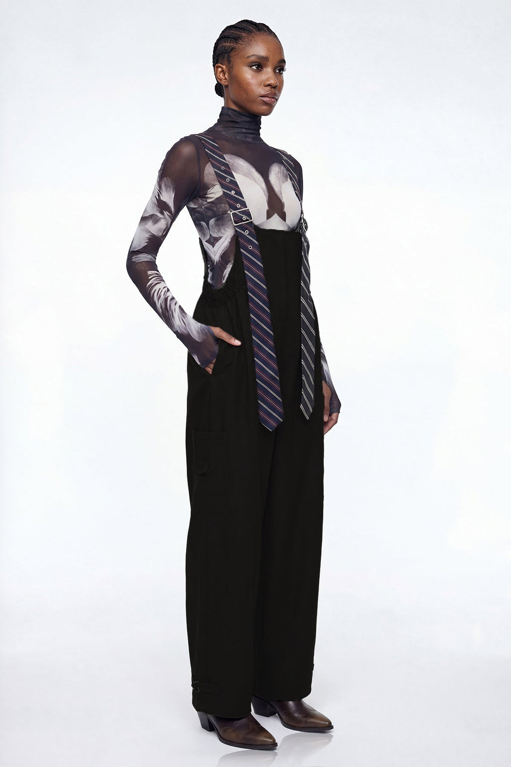 Elisaveta Tie Denim Overalls In Black