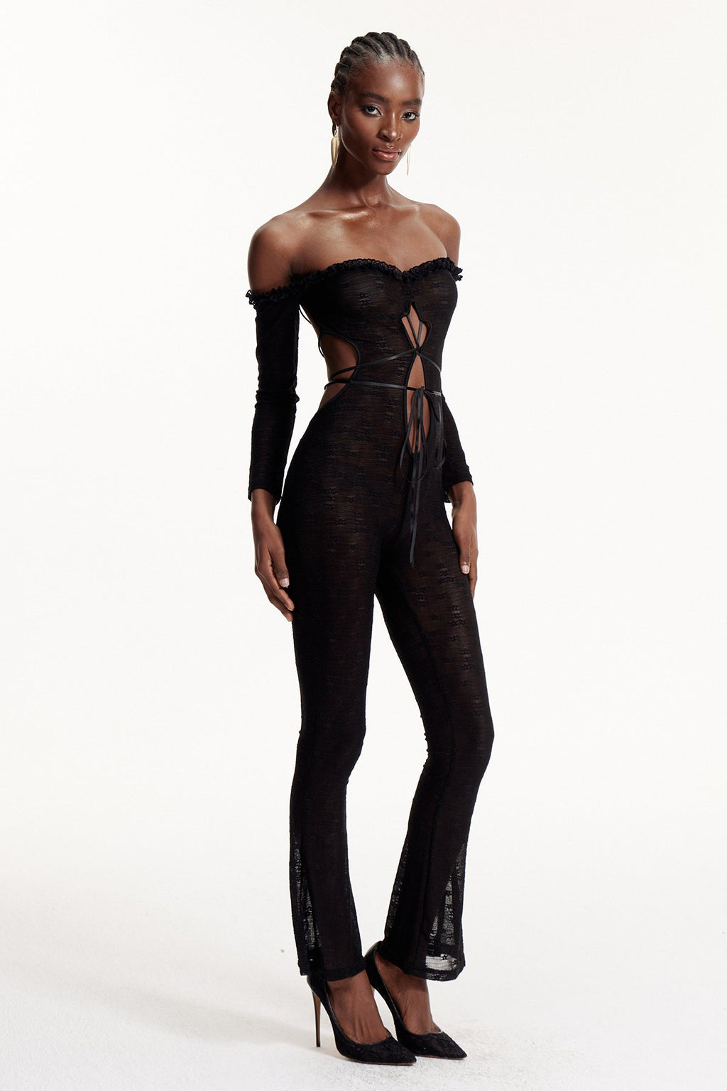 Elsabeth Off Shoulder Lace Cutout Jumpsuit