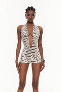 Faas Plunge Zebra Print Playsuit