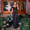 Off Shoulder Short Sleeve Slim Waist Slimming Elegant Jumpsuit Evening