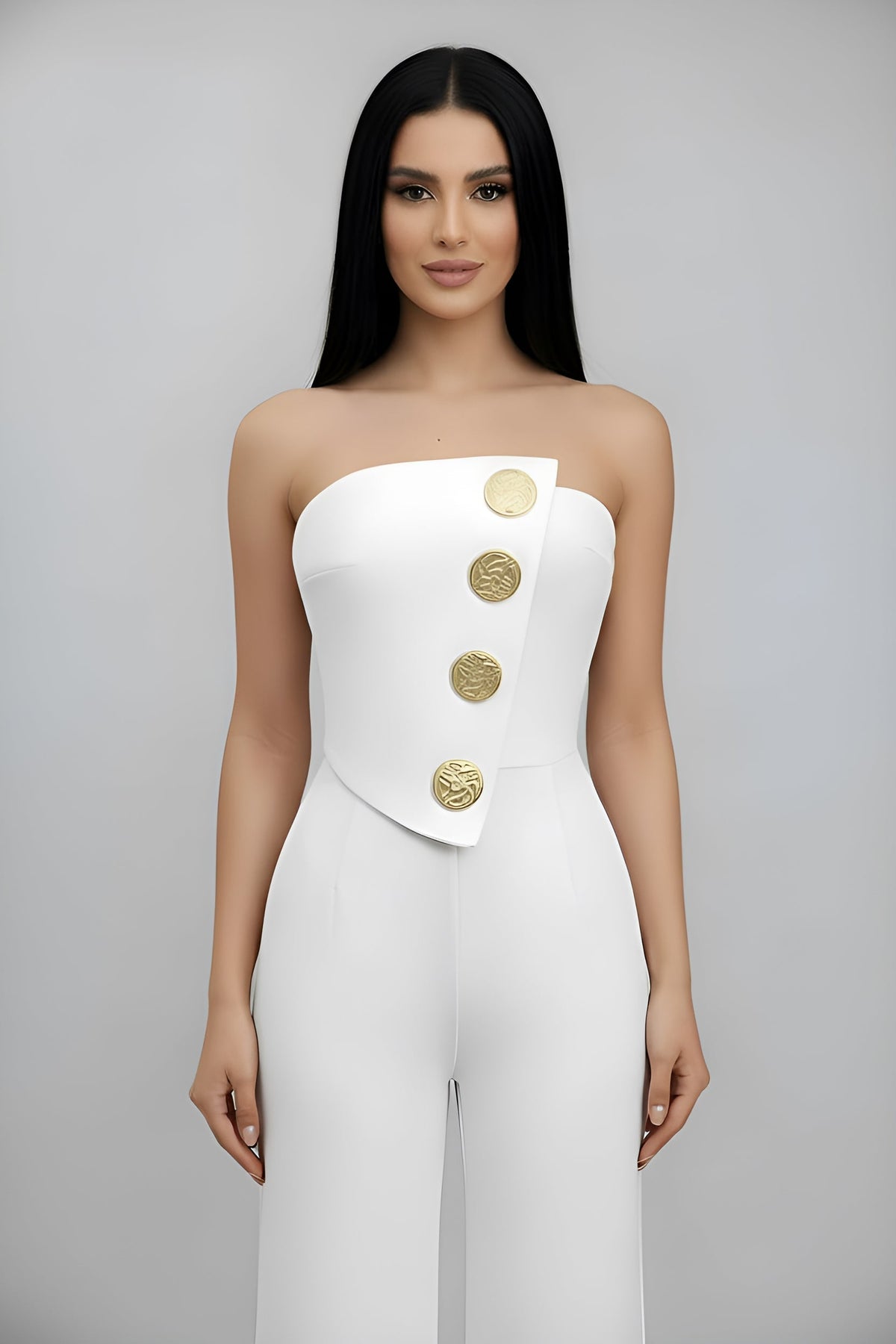 Solid Button Asymmetrical Jumpsuit