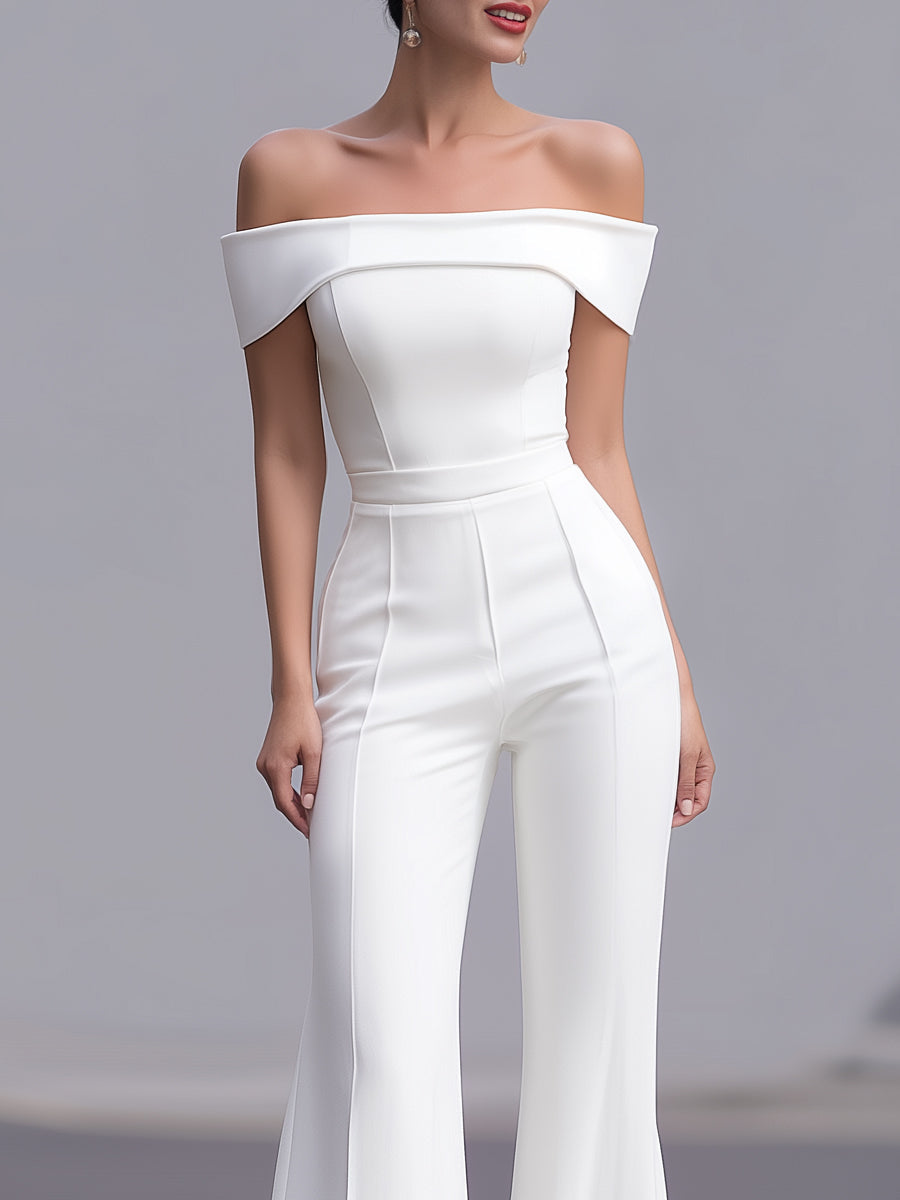 Off-Shoulder Structured Wide-Leg Jumpsuit