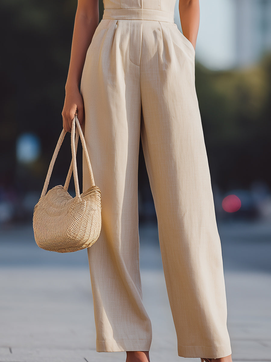 Tailored Spaghetti-Strap Wide-Leg Jumpsuit