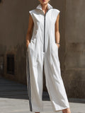 White Sporty Stripe Wide-Leg Jumpsuit