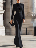 Button-Front Tailored Flared Jumpsuit