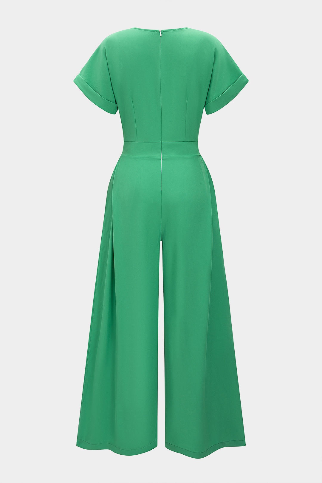 V-Neck Short Sleeve Zipper Jumpsuit
