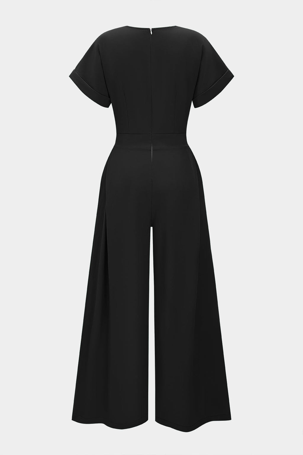 V-Neck Short Sleeve Zipper Jumpsuit