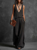Bohemian Knit V-Neck Wide-Leg Jumpsuit