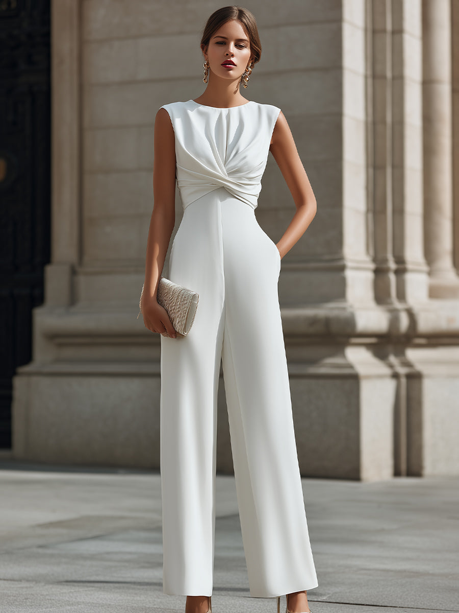 Sleeveless Twisted Bodice Wide-Leg Jumpsuit