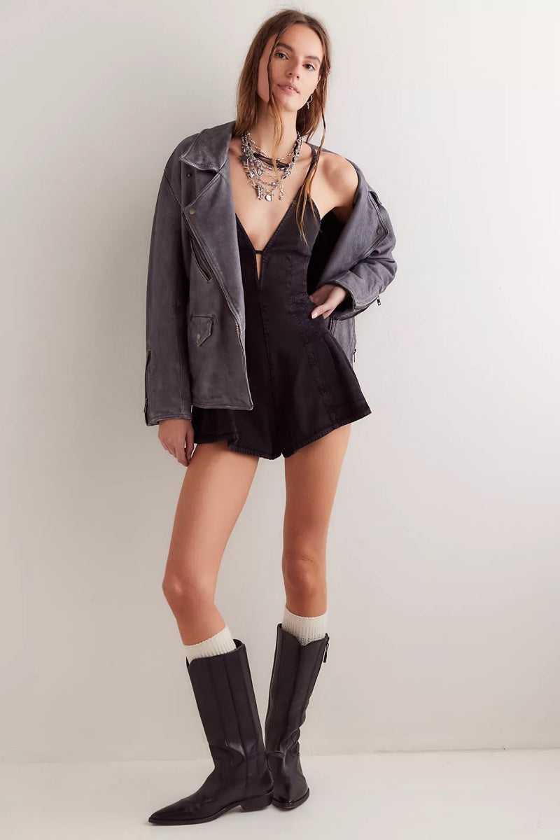 Sexy Backless Denim Romper