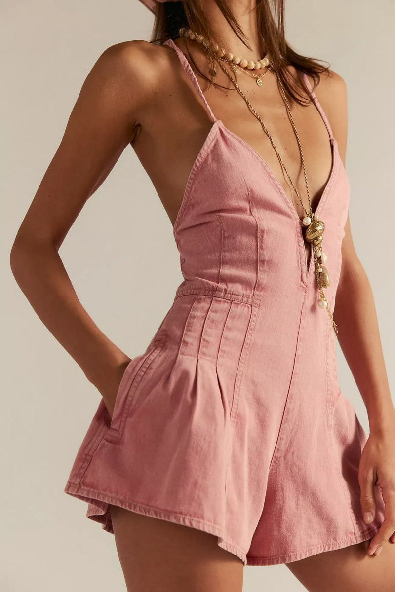 Sexy Backless Denim Romper